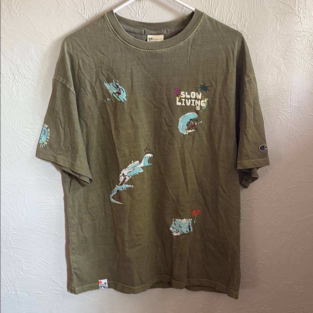 Champion Olive Graphic Tee with Illustrations